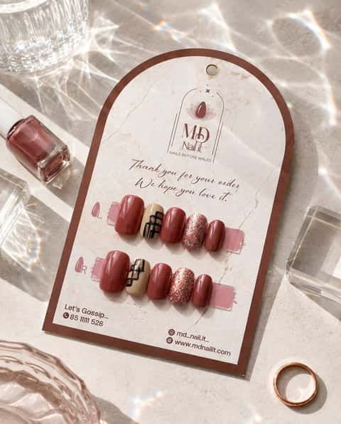 Rosewood Glow press-on nail set